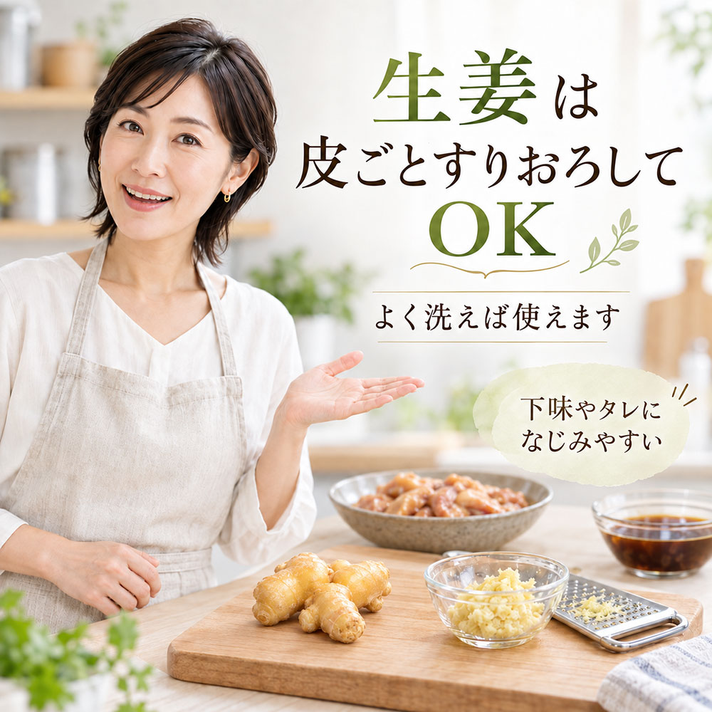 生姜は皮ごとすりおろして大丈夫？下味やタレなら使いやすい