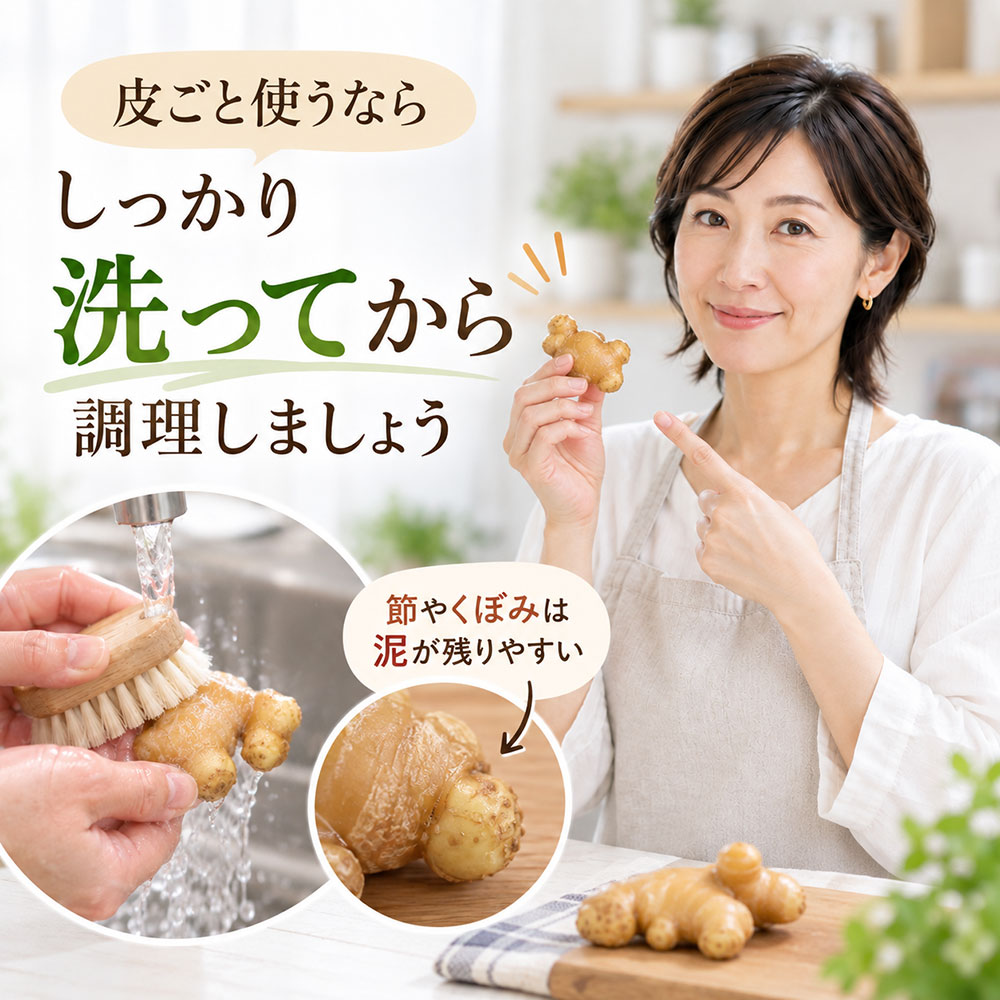 生姜を皮ごと使うなら洗い方が大切！泥を残さない下処理