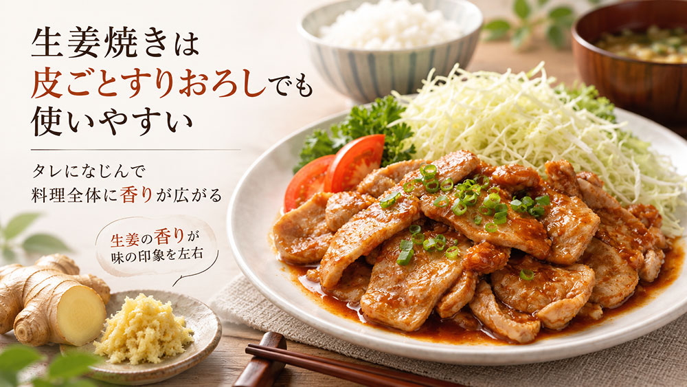 豚の生姜焼きも皮ごとすりおろすと香りを生かしやすい