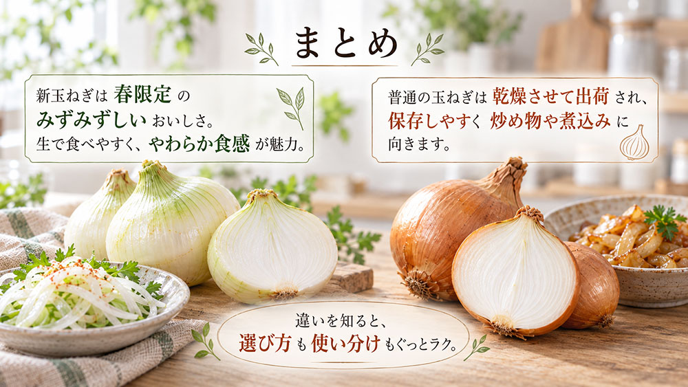 新玉ねぎと玉ねぎの違い：まとめ