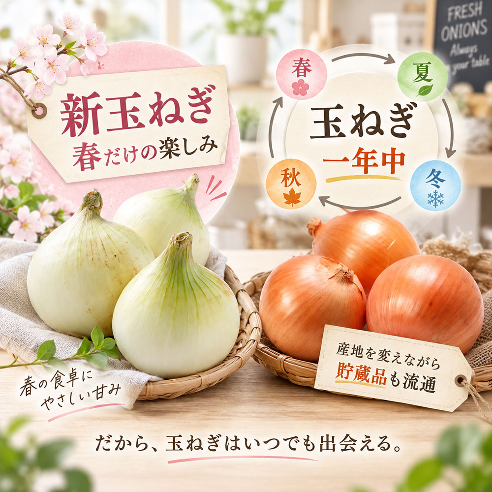 新玉ねぎの旬はいつ？｜春だけ出回る理由と一年中買える玉ねぎの違い
