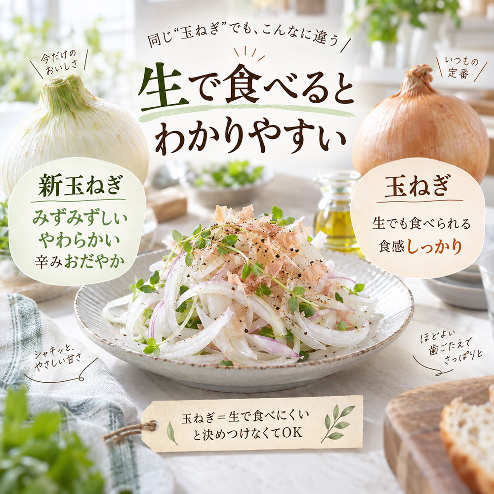 食べると違いがよくわかる｜新玉ねぎと玉ねぎの甘み・辛み・食感