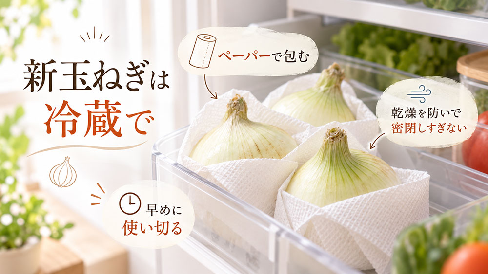 新玉ねぎは乾燥させず冷蔵保存｜早めに使い切る