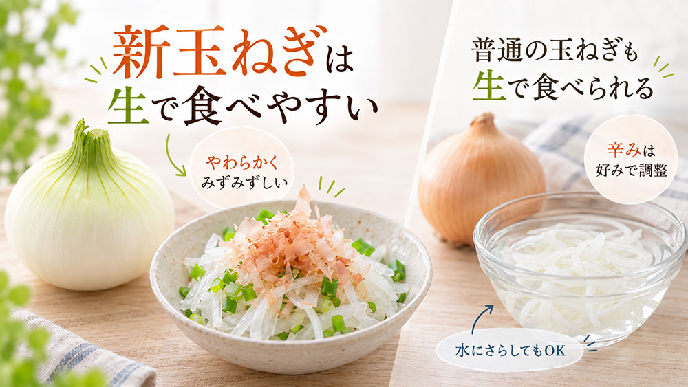 生で食べるなら違いがはっきり｜新玉ねぎは辛みが穏やかでみずみずしい