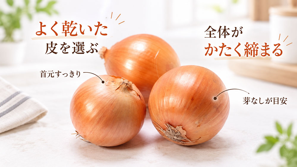 普通の玉ねぎはよく乾き、かたく締まったものを選ぶ