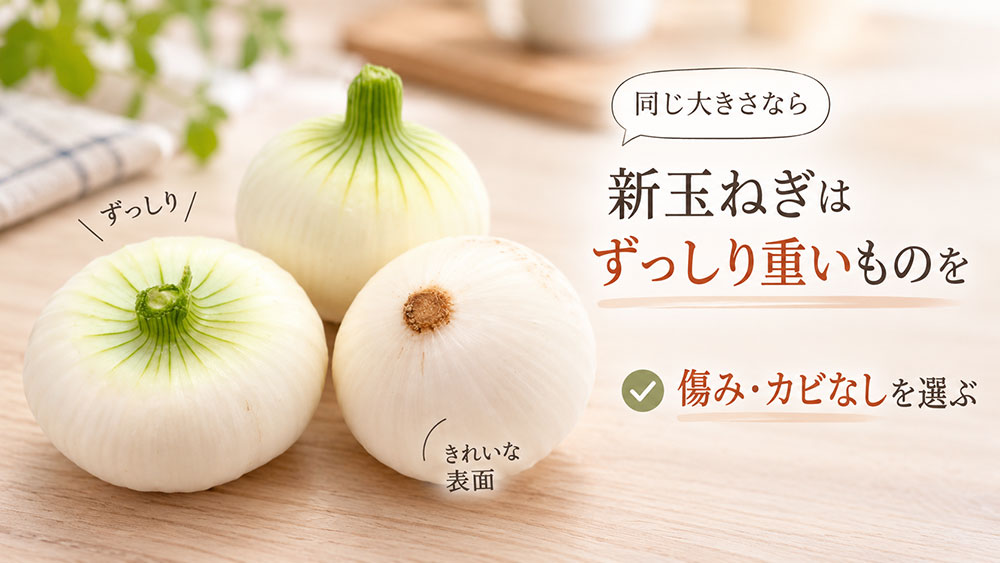 新玉ねぎはずっしり重く、傷みやカビのないものを選ぶ