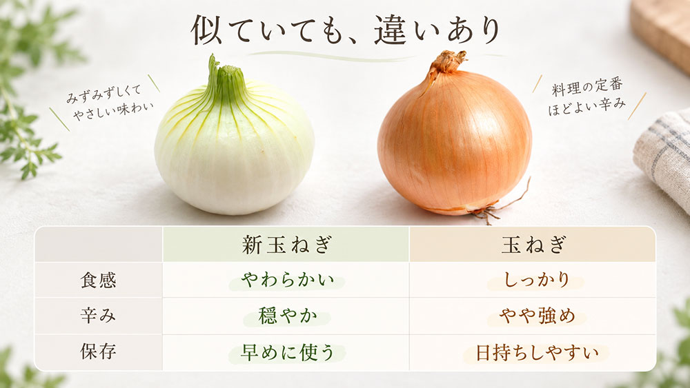 新玉ねぎと玉ねぎの違いを比較表でチェック