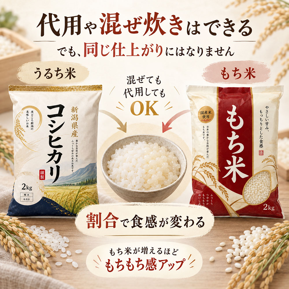 代用できる?混ぜても大丈夫?うるち米ともち米で迷いやすい使い方