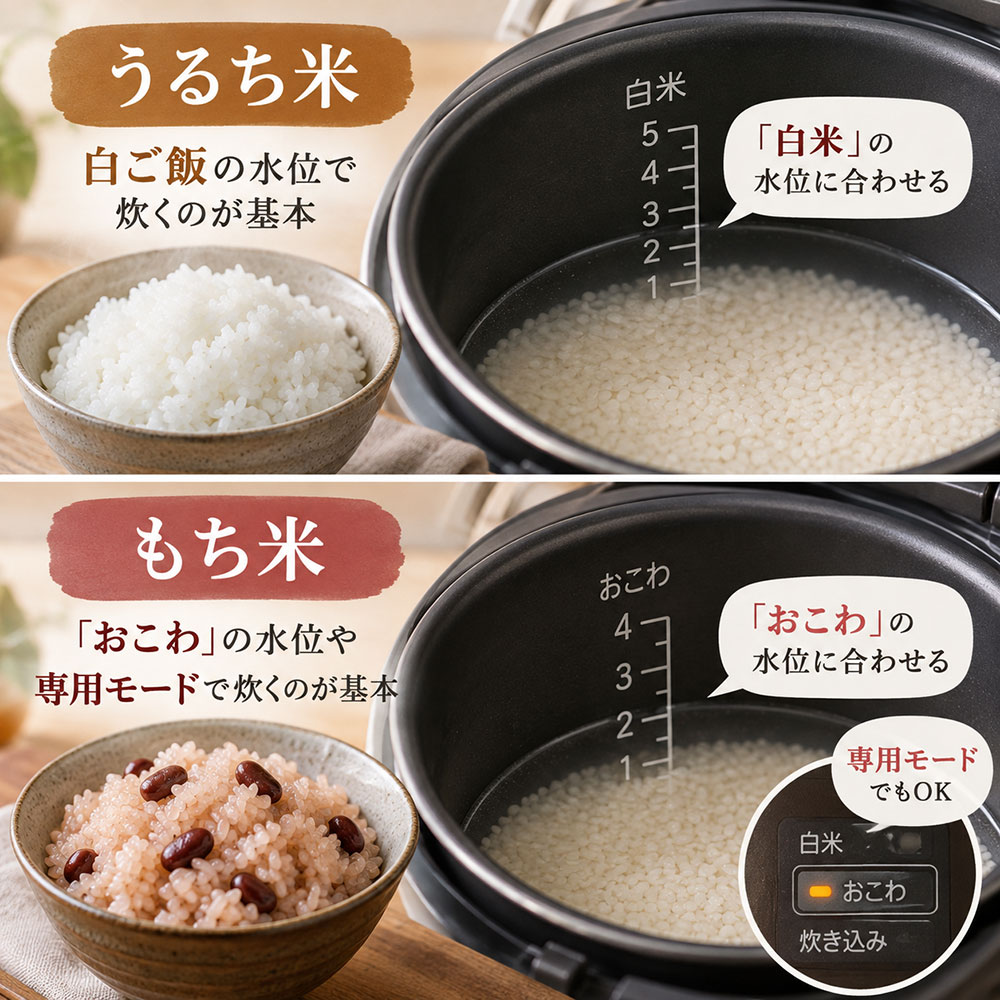 炊き方も同じでいい?うるち米ともち米で変わる水加減の基本