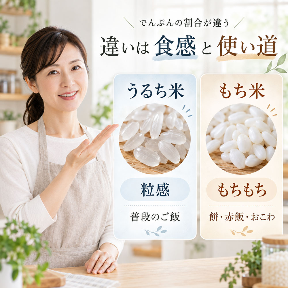 うるち米ともち米は何が違う?まずは見た目・食感・使い道をひと目で比較