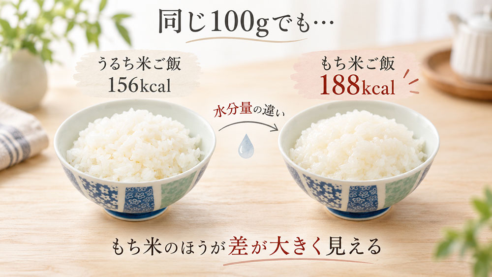 炊いた後の100gでは差が出る?水分量も一緒に見るのがポイント