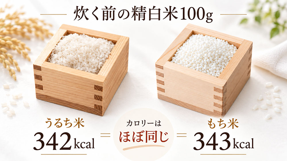 炊く前のうるち米ともち米はカロリーに大きな差はない