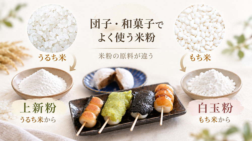 団子や和菓子はどっち?上新粉と白玉粉も原料の米が違う
