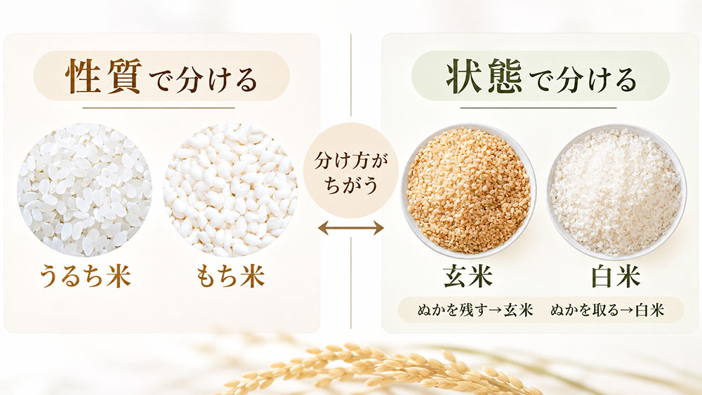 うるち米=白米ではない?「うるち・もち」と「白米・玄米」は分け方が違う
