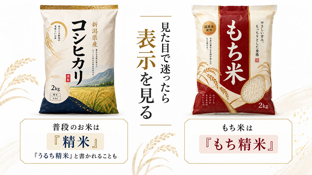 見た目で迷ったら米袋を確認|「精米」と「もち精米」が判断のヒント
