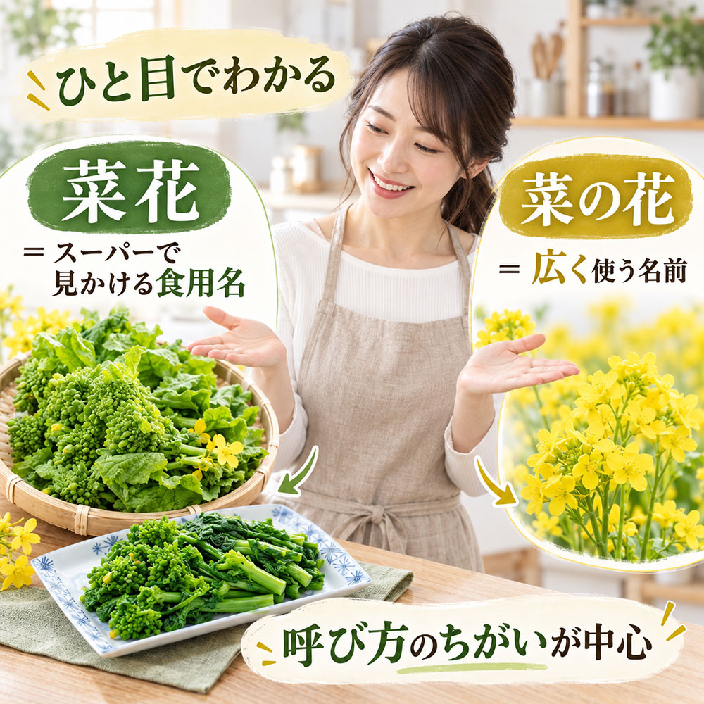 菜花と菜の花は何が違う？まずは呼び方をひと目で整理