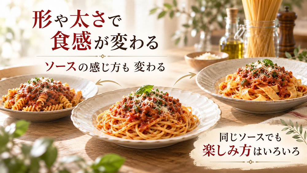 形や太さを変えると同じソースでも食感が変わる