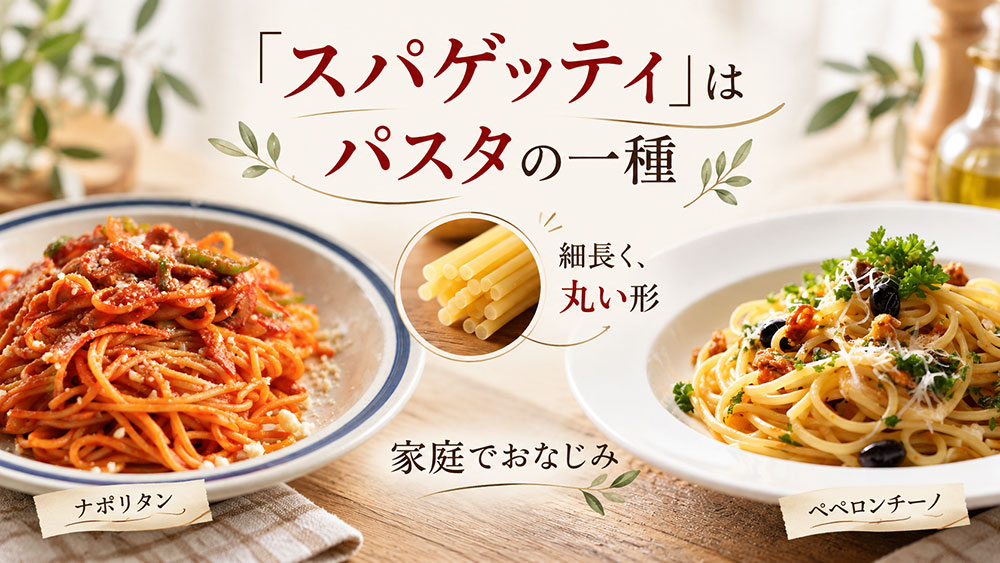 スパゲッティは細長く丸い形をしたパスタの一種