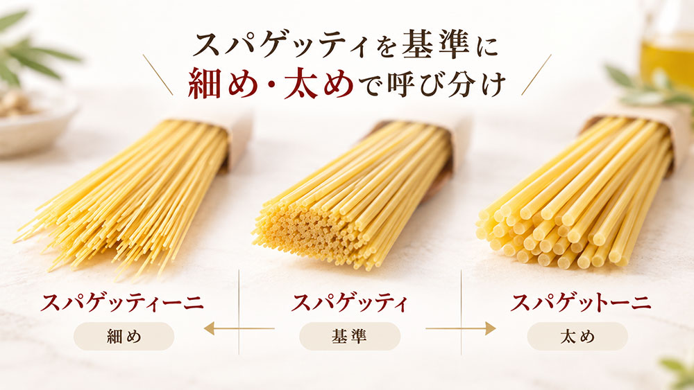 スパゲッティーニとスパゲットーニは何が違う?太さの呼び名を整理