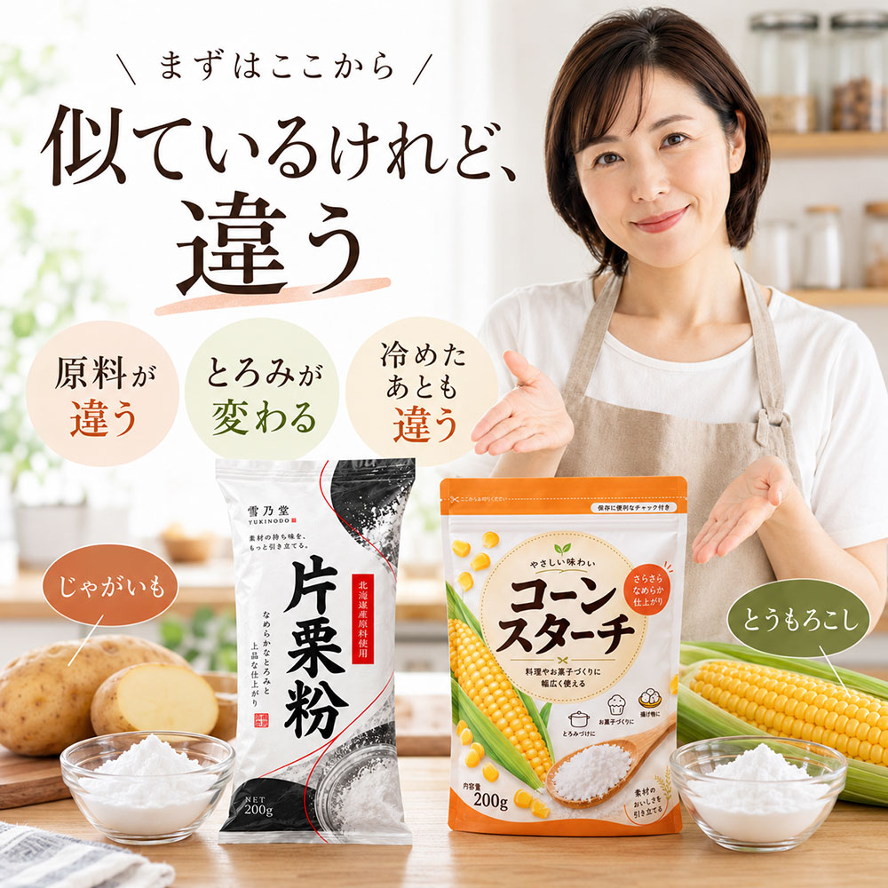 片栗粉とコーンスターチは何が違う？まずは早見表で比べよう