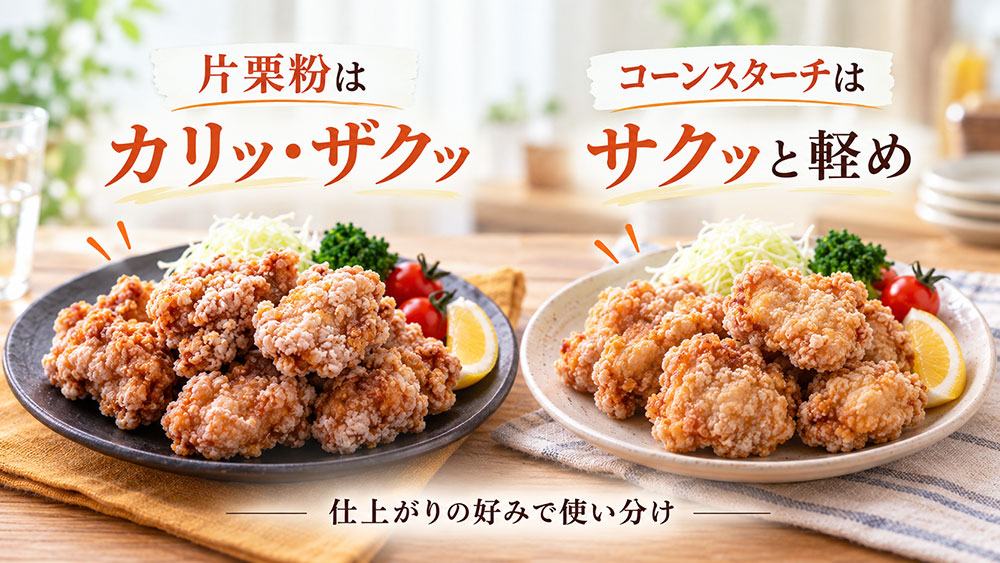 唐揚げはどっち？片栗粉はカリッと、コーンスターチはサクッと軽め