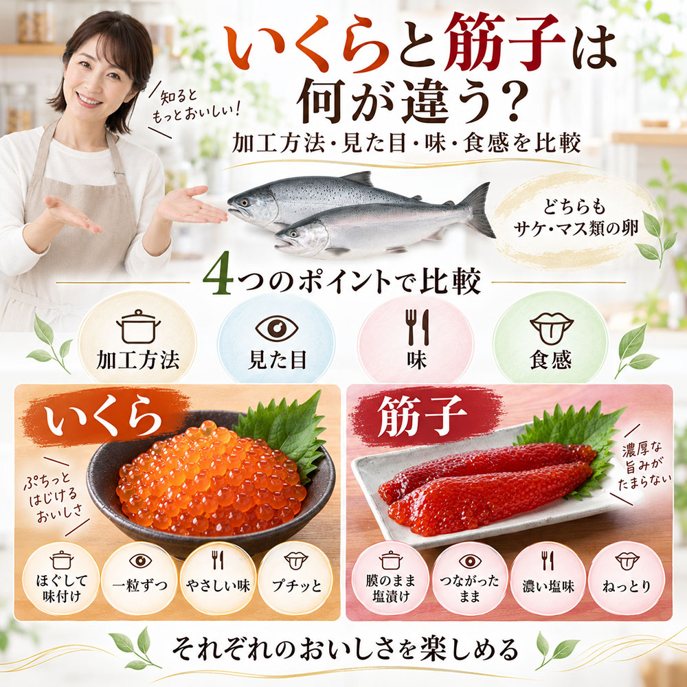 いくらと筋子は何が違う？加工方法・見た目・味・食感を比較
