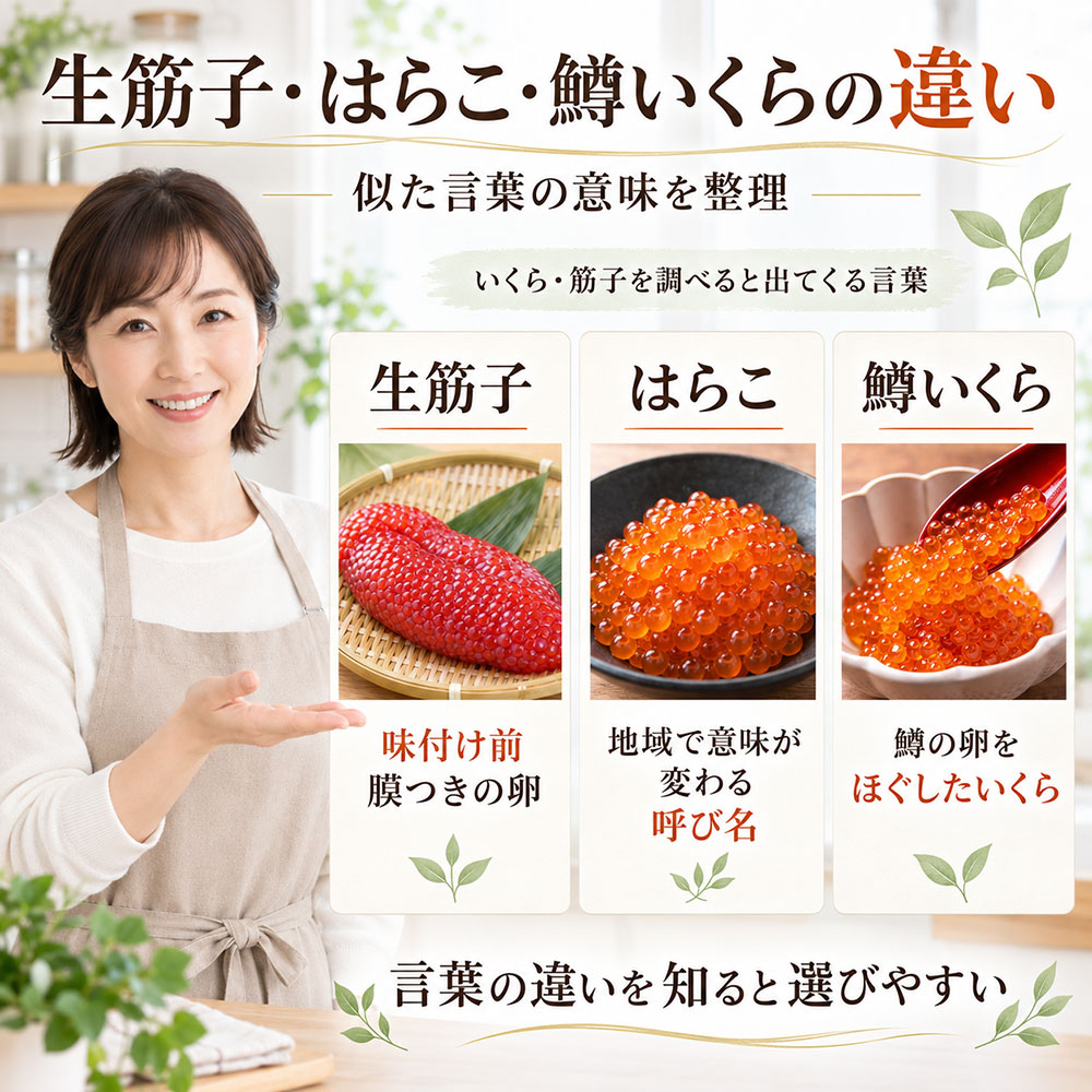 生筋子・はらこ・鱒いくらとの違い