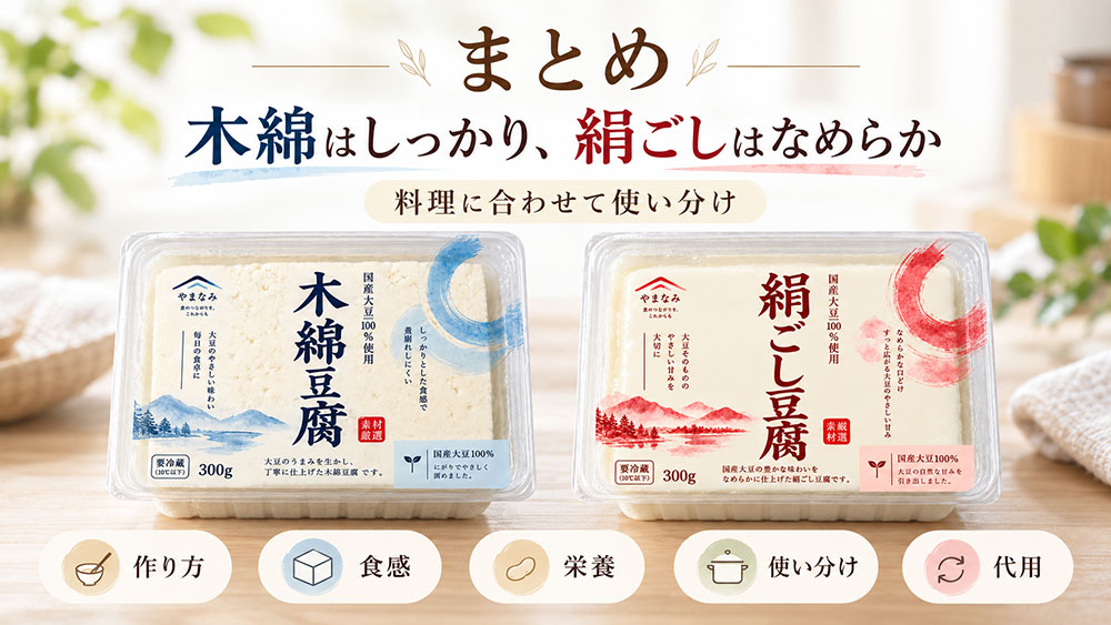 木綿豆腐と絹ごし豆腐の違い:まとめ