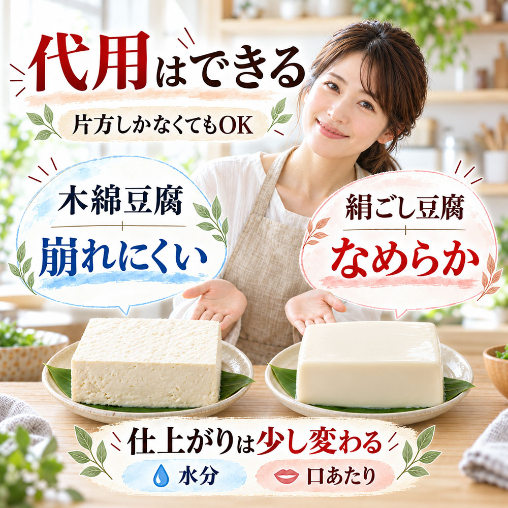 木綿豆腐と絹ごし豆腐は代用できる?片方しかないときの使い方