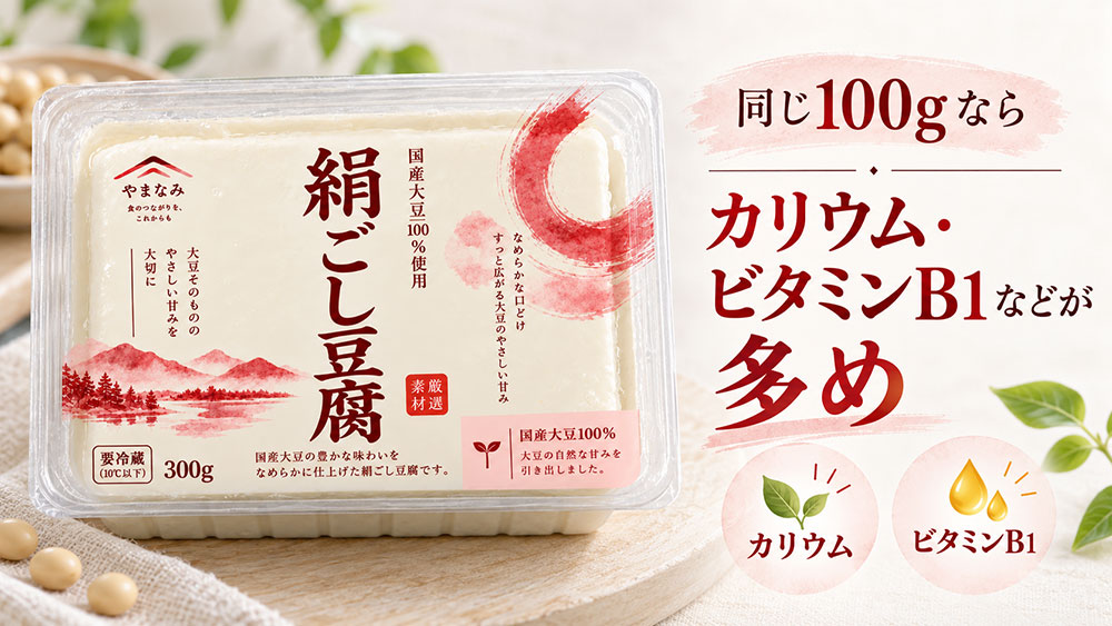 絹ごし豆腐はカリウムやビタミンB1などが多め