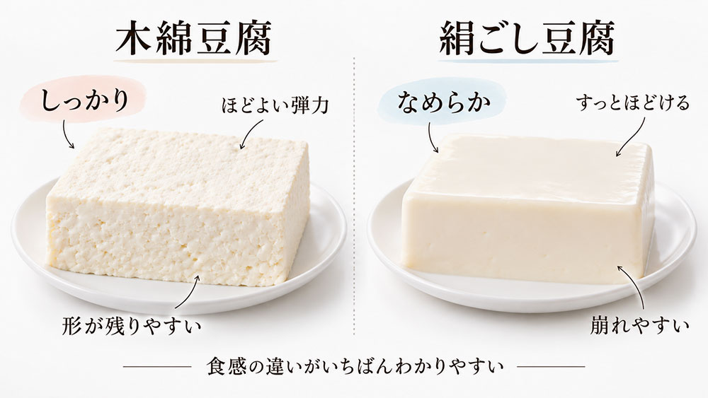 木綿はしっかり、絹ごしはなめらか!食感・味わい・崩れやすさの違い