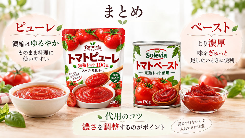 トマトピューレとトマトペーストの違いと使い分け:まとめ
