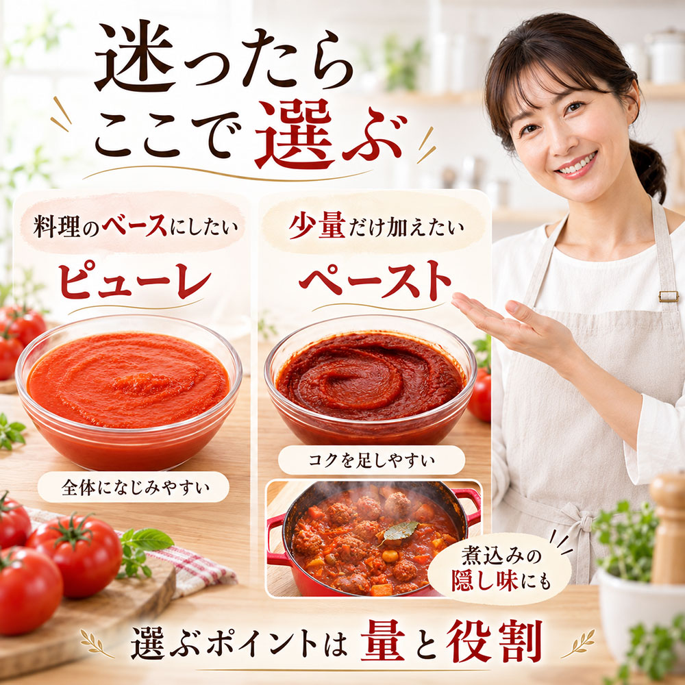 どっちを使えばいい?トマトピューレとトマトペーストの料理別使い分け