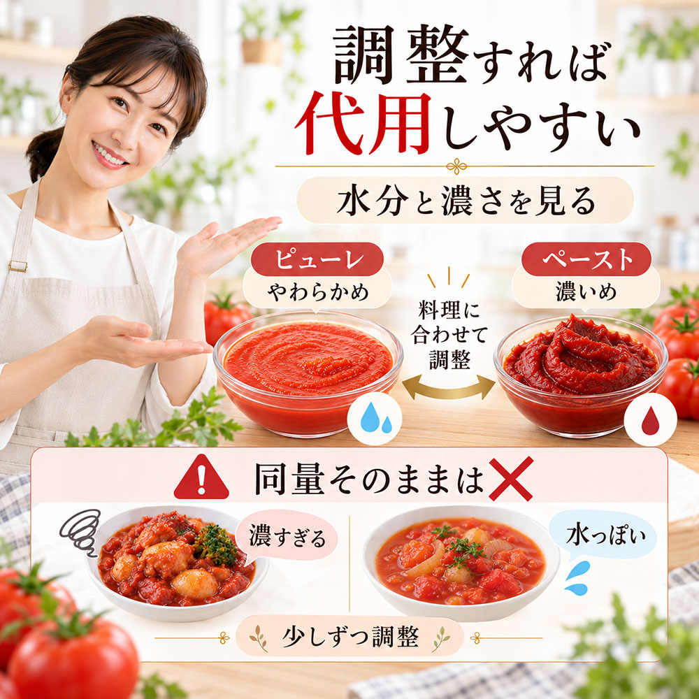 トマトピューレとトマトペーストは代用できる?
