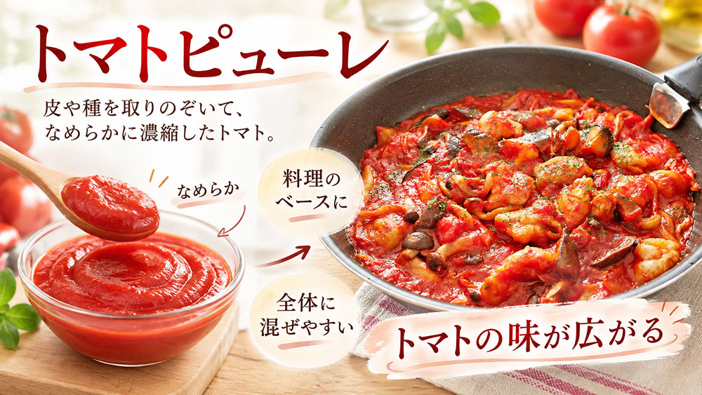 トマトピューレはなめらかで料理のベースに使いやすい