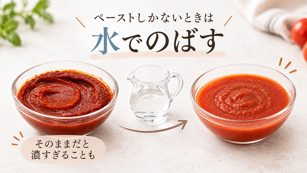 トマトペーストをピューレの代わりにするなら水でのばす