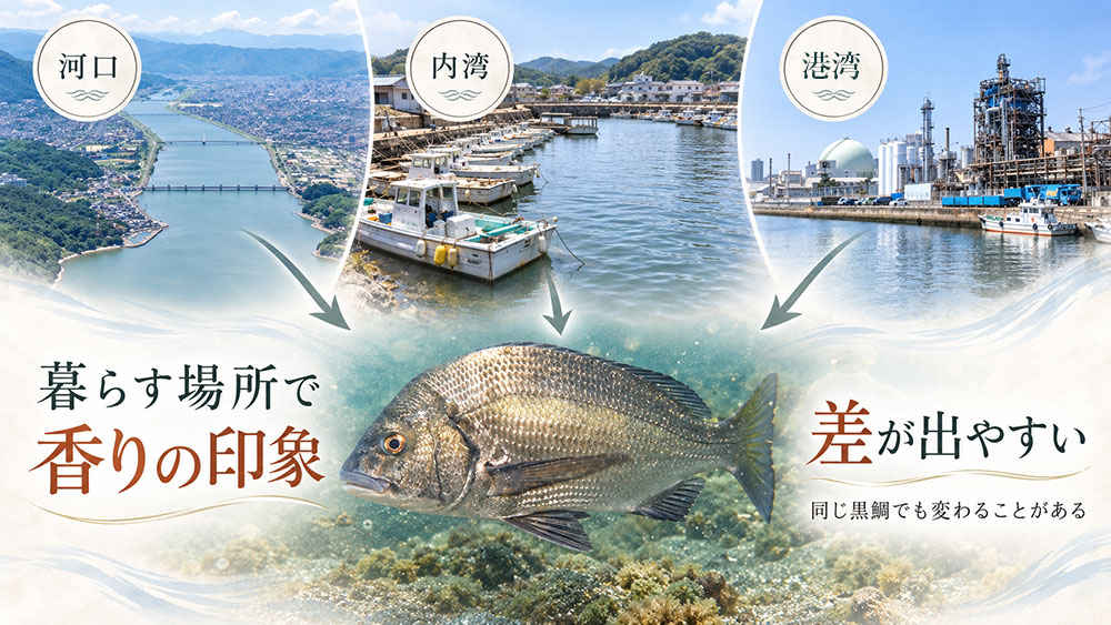 河口・内湾・港湾など生息場所によって香りに差が出やすい