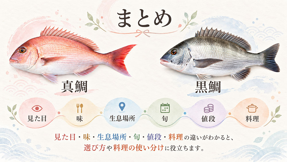 真鯛と黒鯛の違い：まとめ