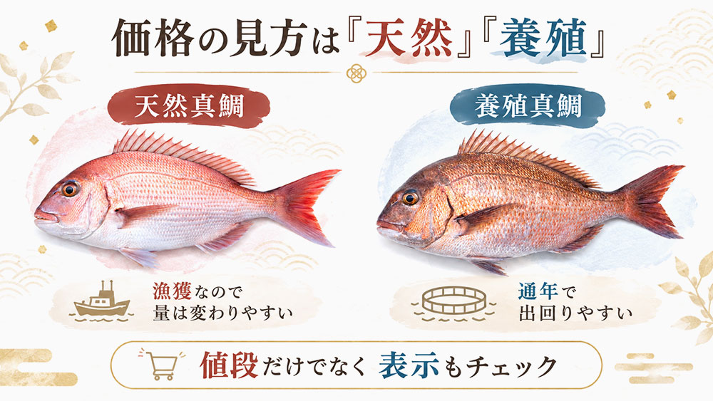 真鯛は天然・養殖でも値段や手に入りやすさが変わる
