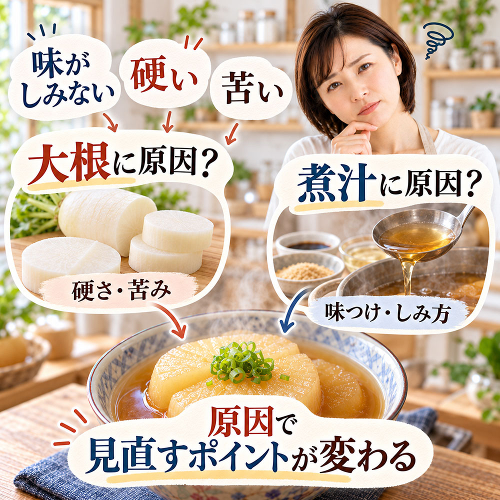 味がしみない・硬い・苦い!大根の煮物の失敗と対処法