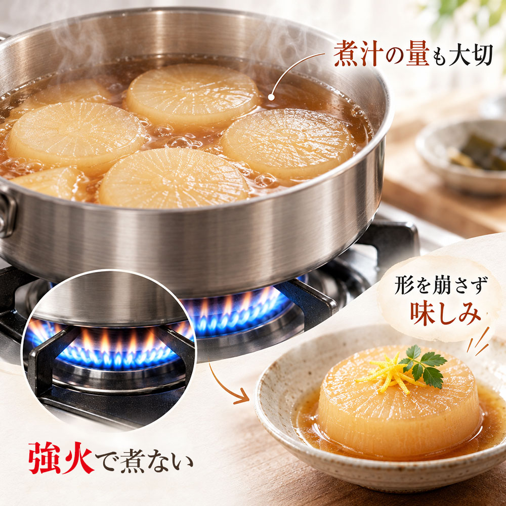 煮方でも変わる!大根の芯まで味をなじませるコツ