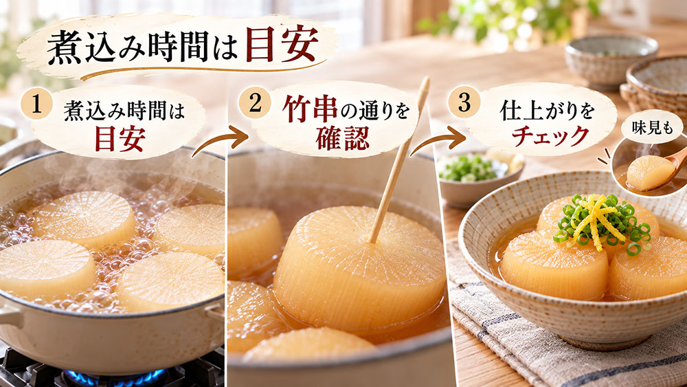 何分煮ればいい?竹串と味見で仕上がりを確認