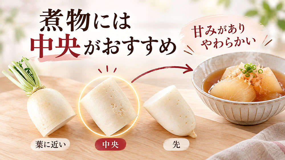 大根のどこを使う?煮物には中央部分がおすすめ