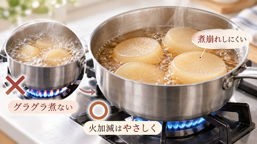グラグラ煮ない!火加減を調整して煮崩れを防ぐ