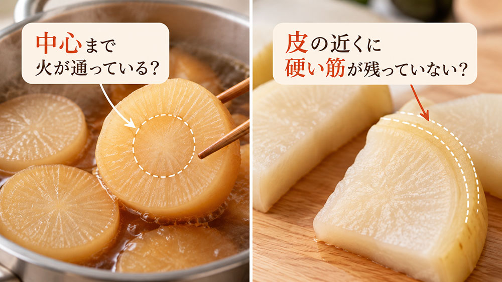 長く煮ても大根が硬い!火の通りと皮をチェック