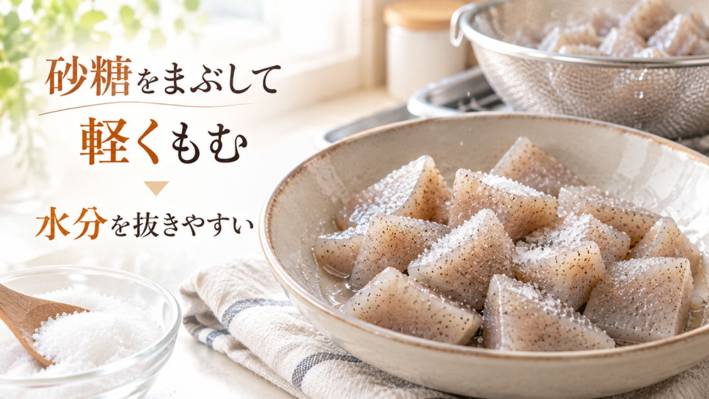砂糖もみで水分を抜く方法もある