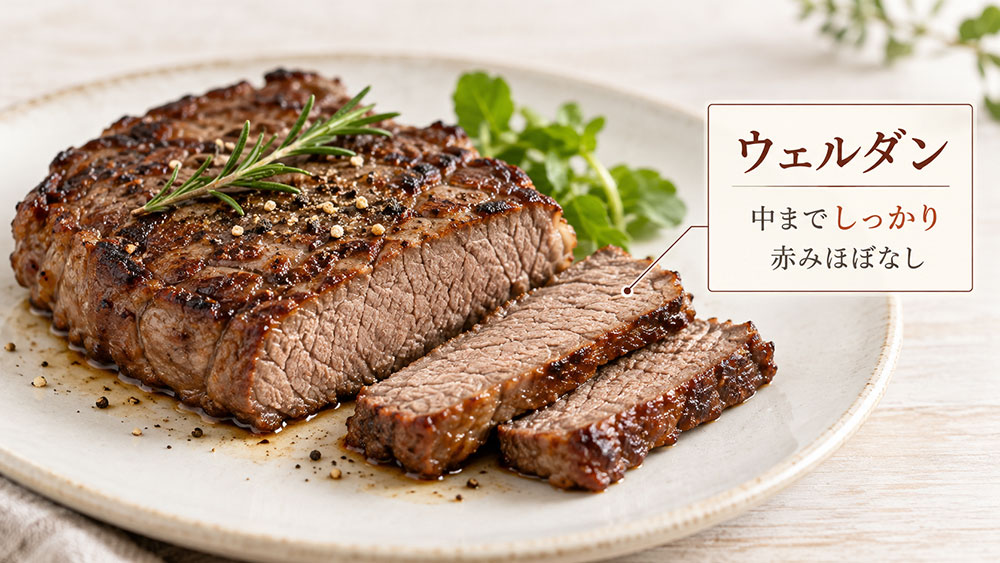 ウェルダンは中までしっかり火を通した焼き加減