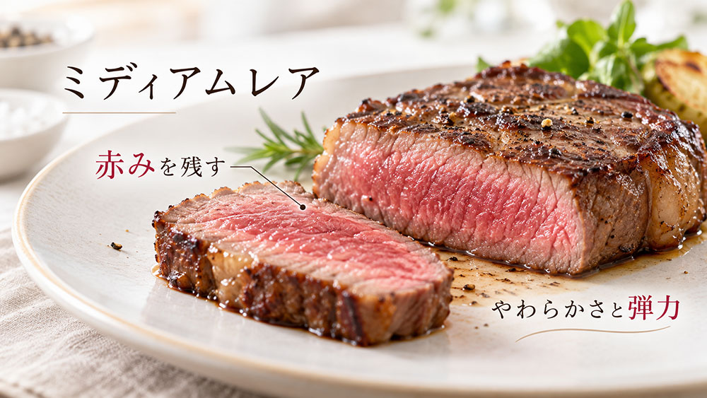 ミディアムレアは赤みと適度な弾力を楽しめる