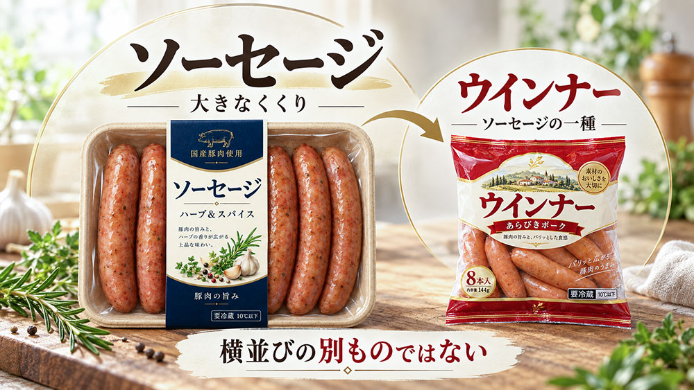 ソーセージは大きなくくり、ウインナーはその中の一種類