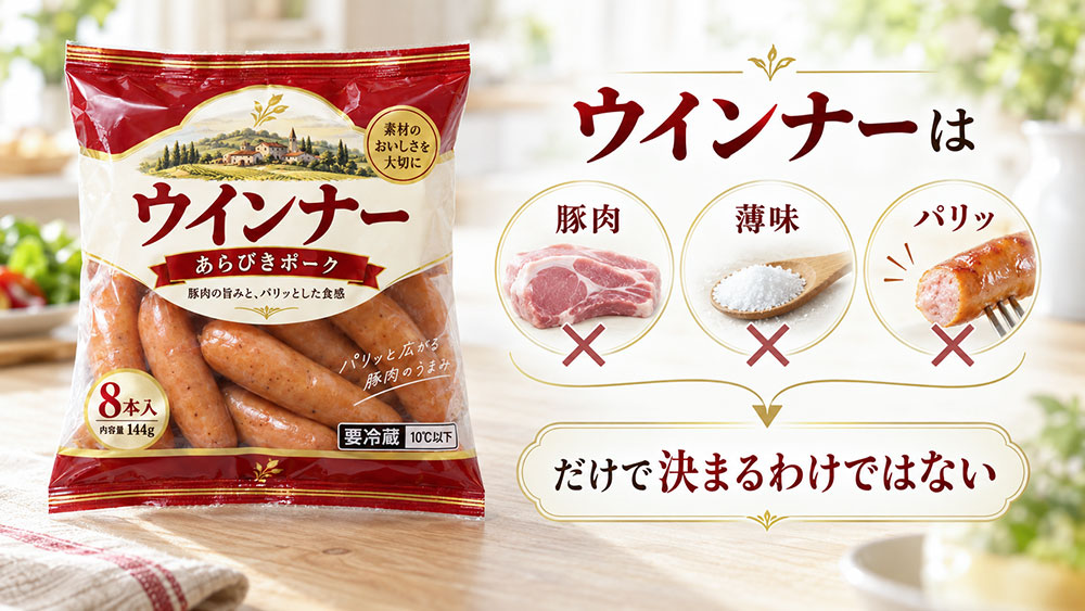 肉の種類や味付けだけでウインナーになるわけではない